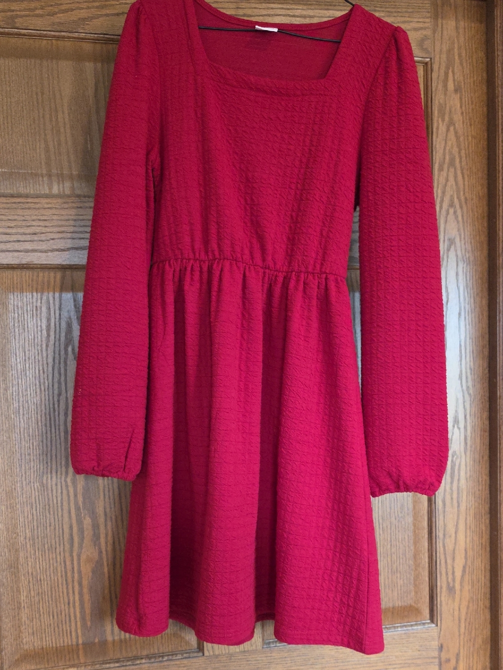 Womens Red Long-Sleeve Textured Fit & Flare Dress